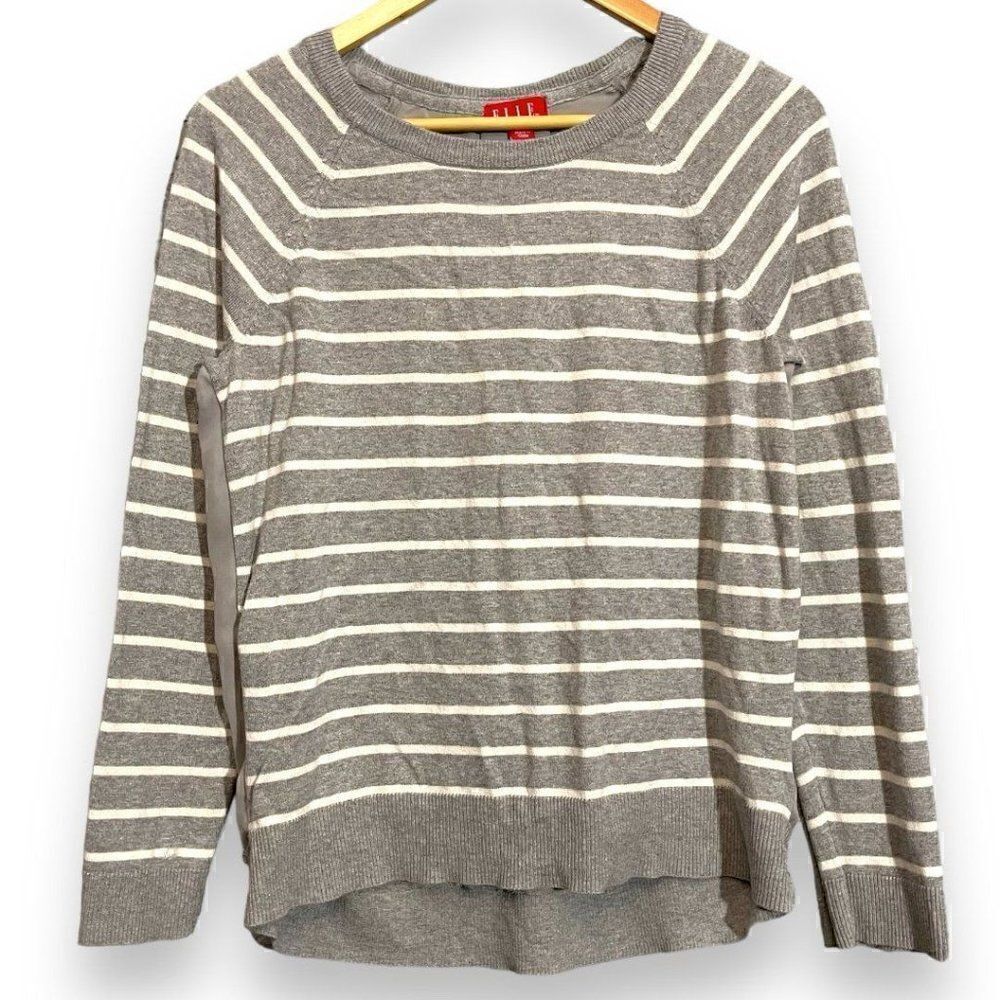 Elle Solid Back Stripes Front Lightweight Sweater